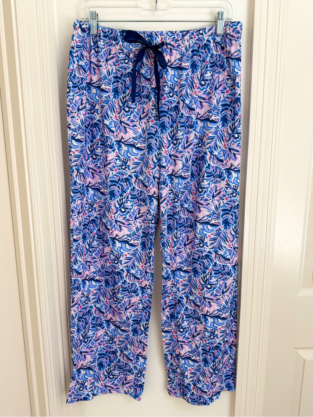 Simply Southern Blue & Pink Leaf Print Lounge Pajama Pants Size XL